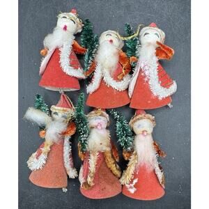 LOT of 6 VTG NOS JAPAN Santas Spun Cotton/Chenille Pipe Cleaner Shiny Brite T33